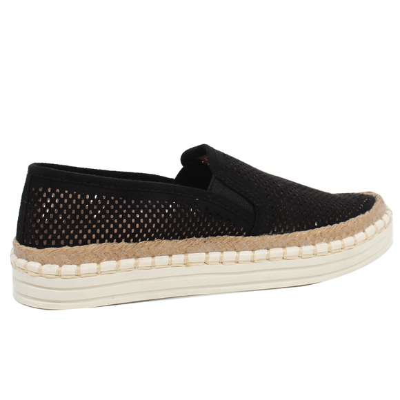 Black Perforated Espadrille Rubber Sole Loafer - Picture 3 of 5